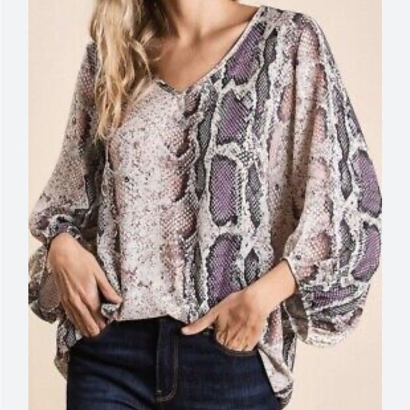 BiBi Tops - Bibi Snake Skin Combo Blouse